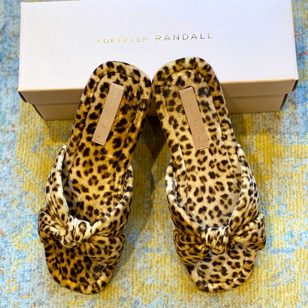 Loeffler Randall Leopard Print Knotted Slide Sandals - Tan/Black
